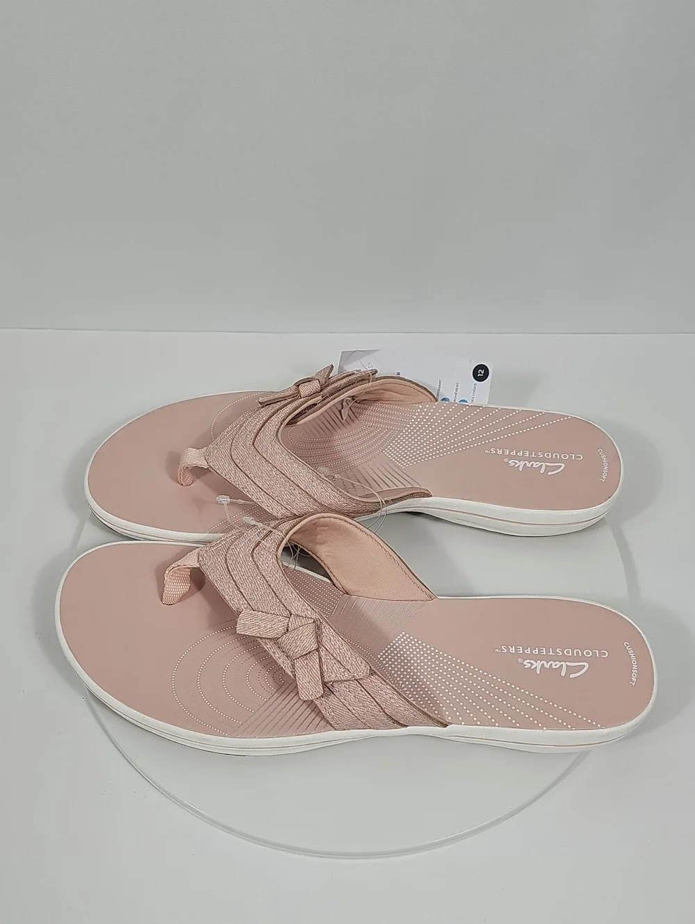 NWT Clarks Cloudsteppers Cushion Soft Bow Thong Sandals Blush Pink 12